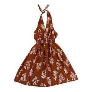 ROMWE  Brown Halter Dress with White Floral Pattern